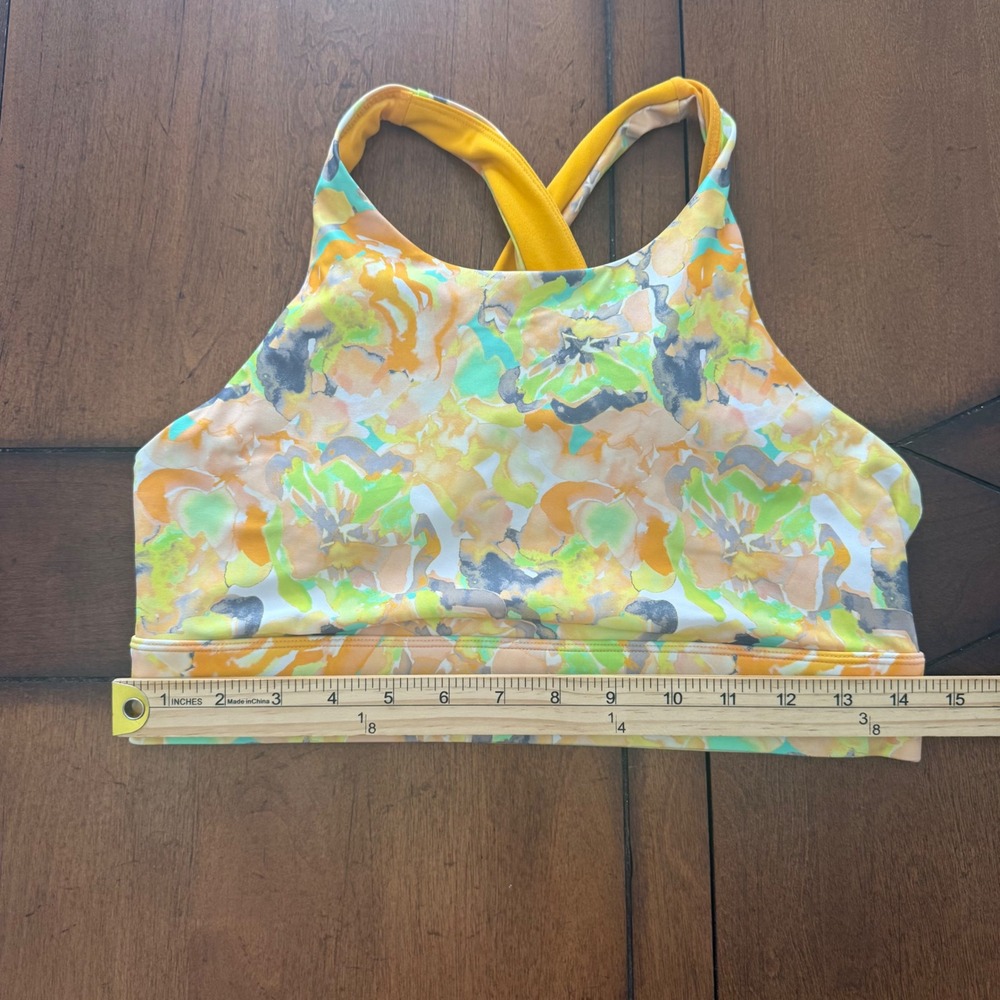 Fabletics PowerHold Floral Watercolor 2 Piece Activewear Set Yellow Orange M - Picture 11 of 11
